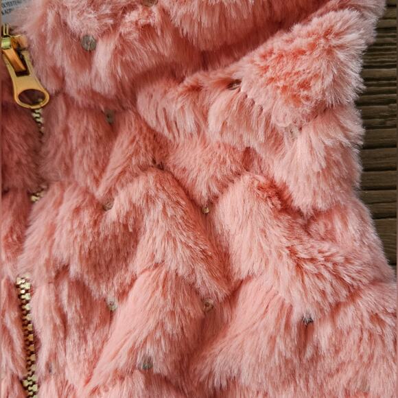 Little Lass Furry Peach and Gold Sequin Vest sz 4T - Picture 3 of 4